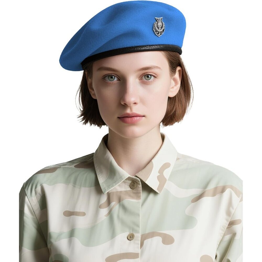 Wool Beret Hat Men Women Military Style Vintage British Officer Reenactment